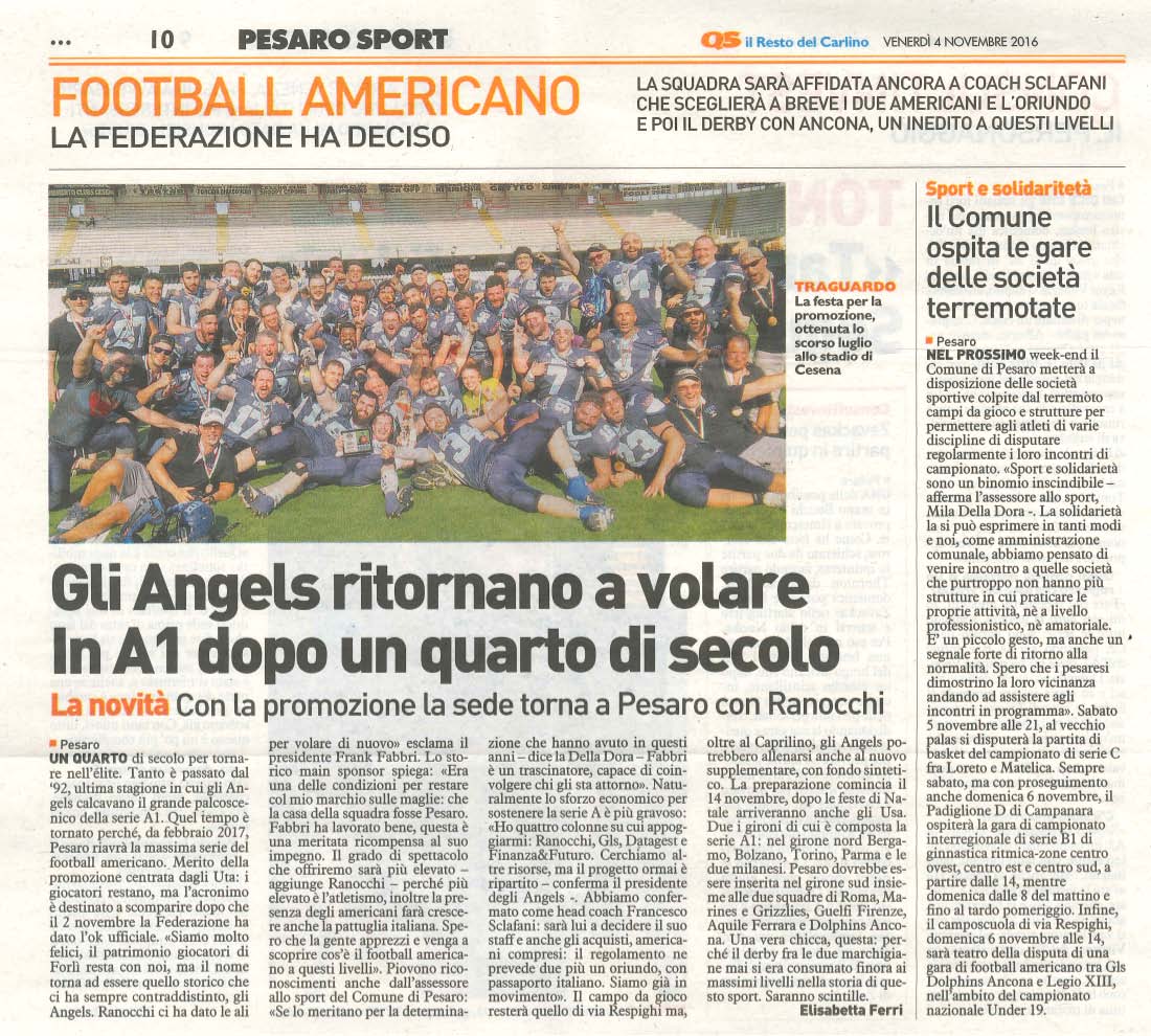 Angels Football Pesaro - dal Resto del Carlino
