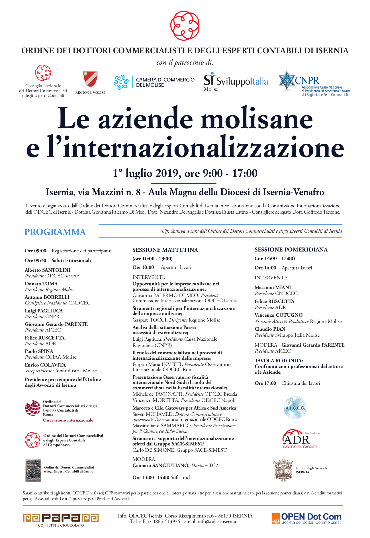 Convegno valido per la Formazione Continua Obbligatoria dei Commercialisti il 1 luglio 2019 a Isernia