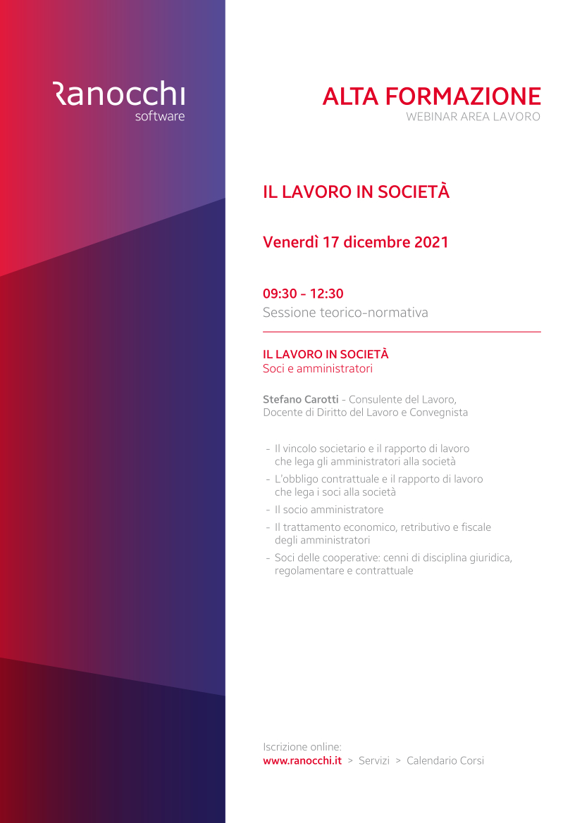 alta formazione lavoro: il lavoro in società di soci e amministratori